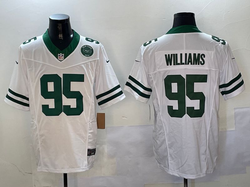 Men New York Jets 95 Williams White Throwback three generations 2024 Nike Limited NFL Jersey style 2